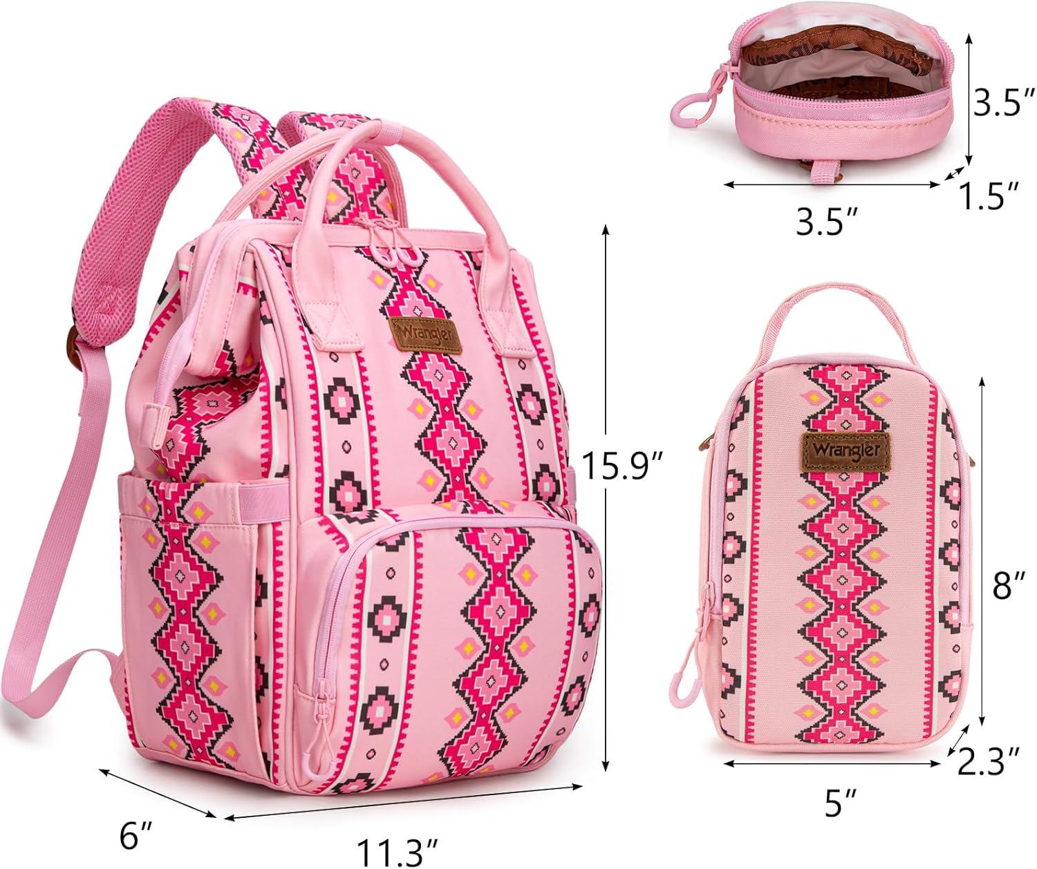 imageMontana West Wrangler Callie Diaper Bag Backpack with Pacifier Case Crossbody Bottle Bag and Stroller Straps Western Pattern Multifunction Baby Travel Bag Set WG22159110TN3pcspink