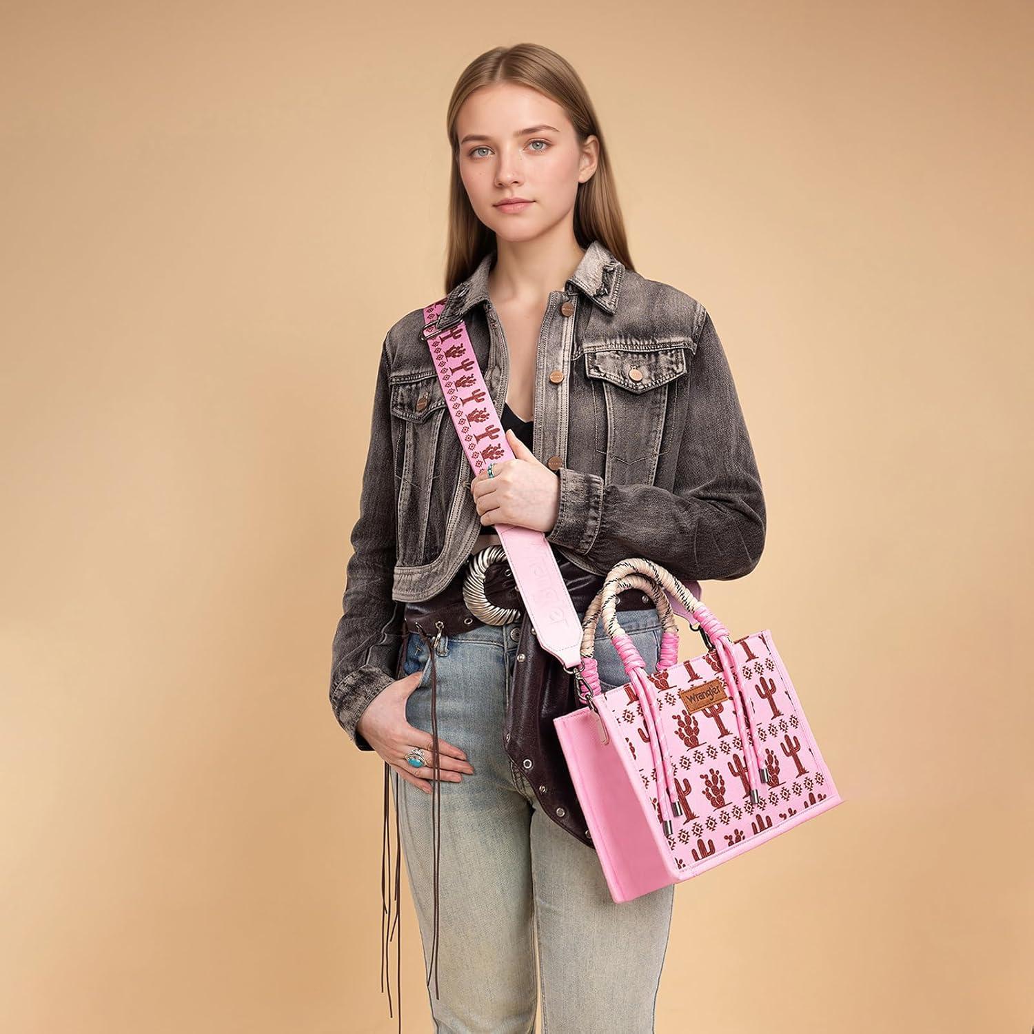 imageMontana West Wrangler Tote Bag Western Satchel Bags for Women with Braided Rope HandlesWide Strapcactus Hotpink