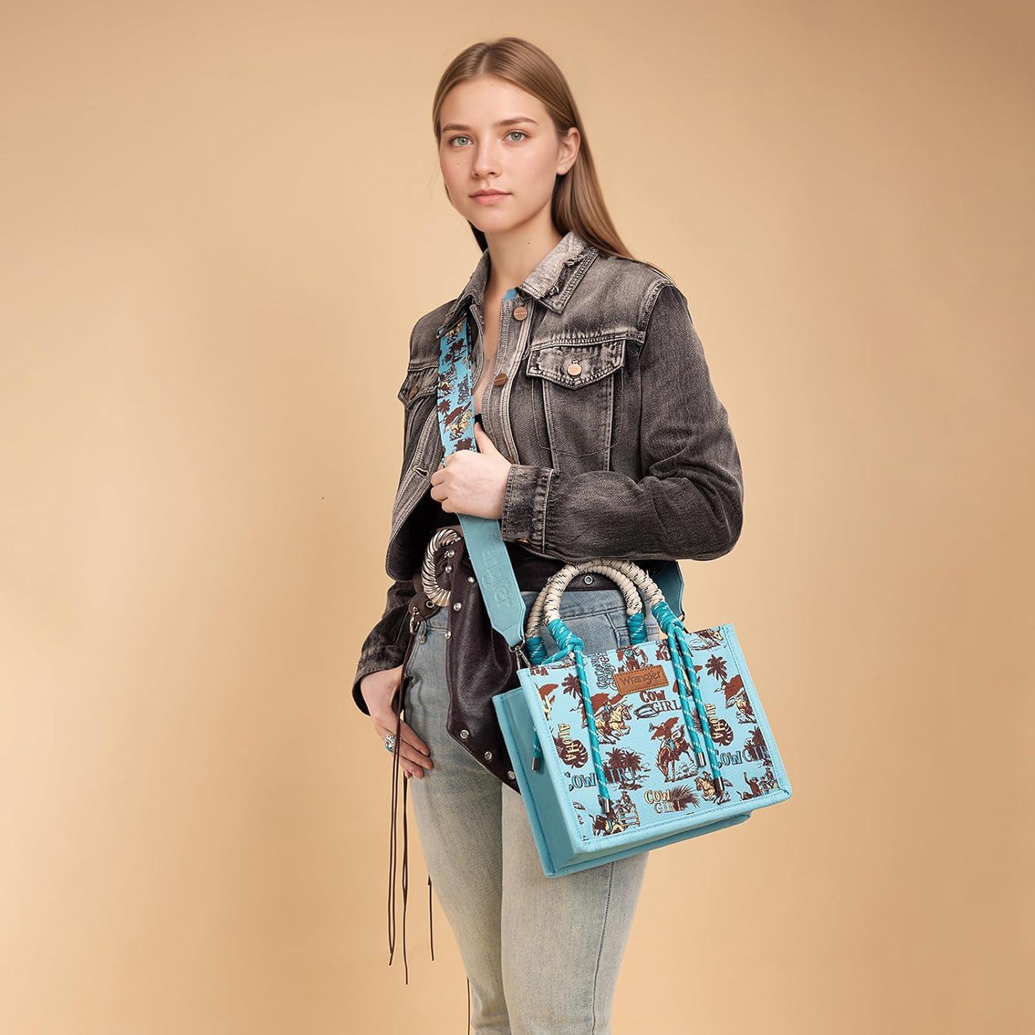 imageMontana West Wrangler Tote Bag Western Satchel Bags for Women with Braided Rope HandlesWide Strapcowgirl Calaite