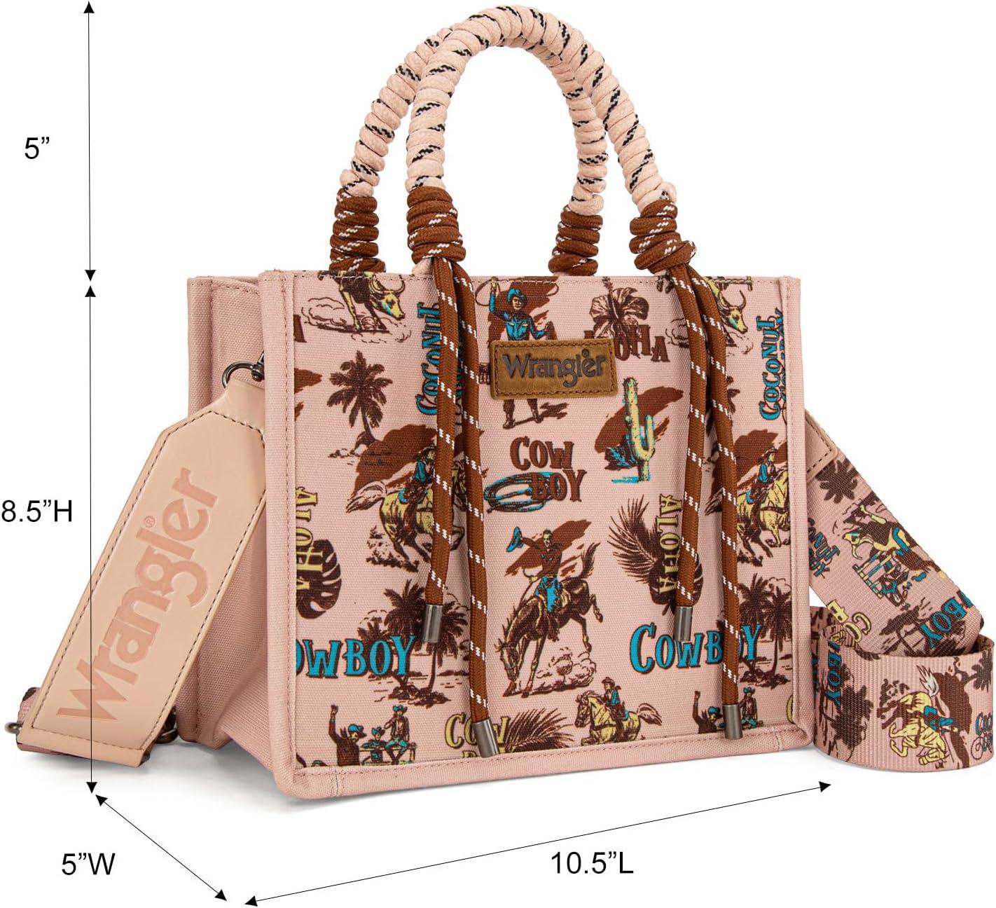 imageMontana West Wrangler Tote Bag Western Satchel Bags for Women with Braided Rope HandlesWide Strapcowgirl Pink