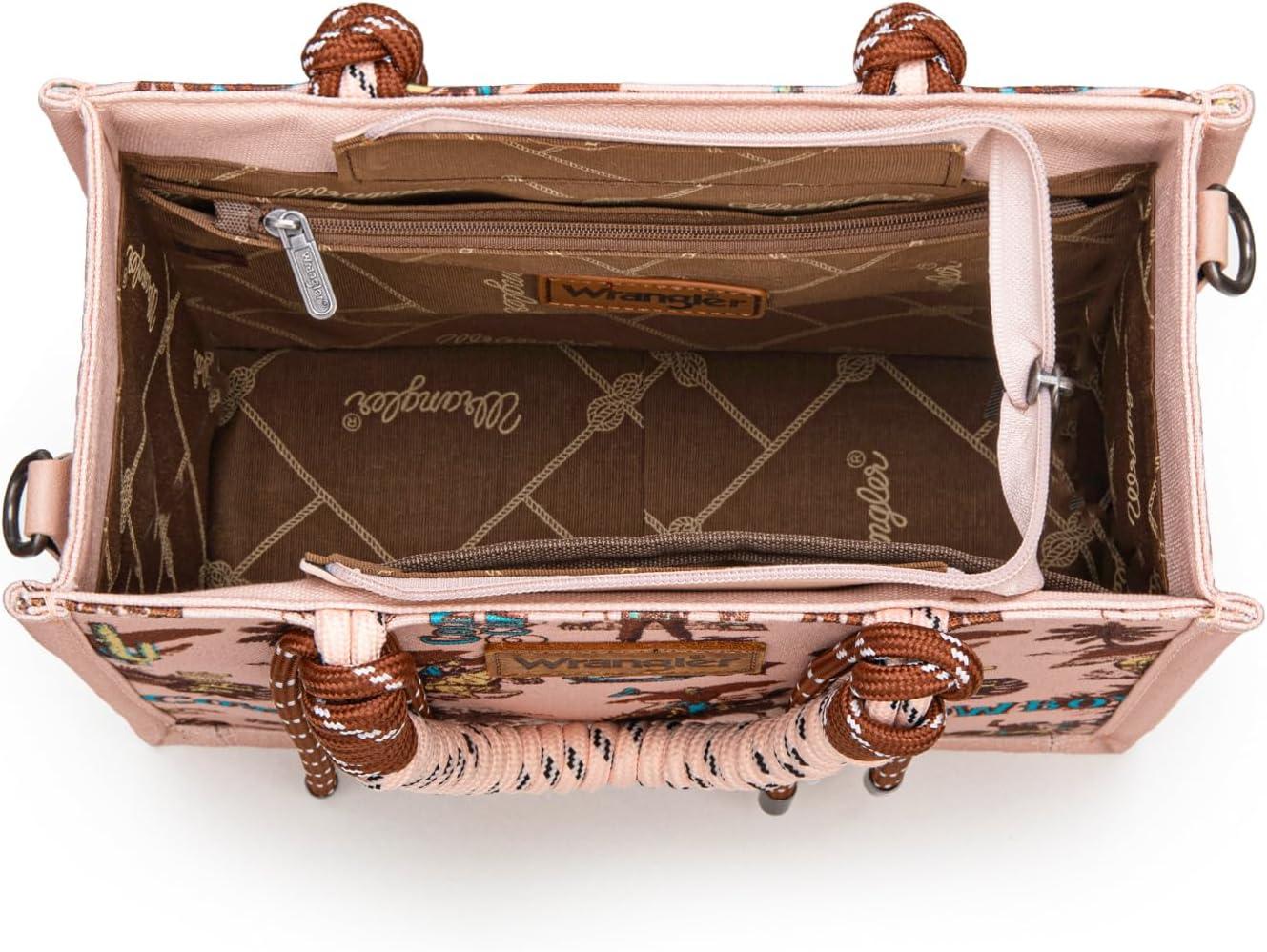 imageMontana West Wrangler Tote Bag Western Satchel Bags for Women with Braided Rope HandlesWide Strapcowgirl Pink