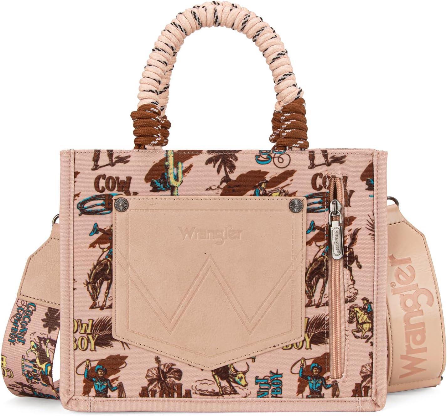 imageMontana West Wrangler Tote Bag Western Satchel Bags for Women with Braided Rope HandlesWide Strapcowgirl Pink