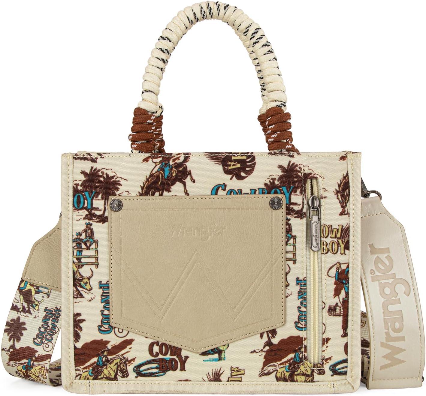 imageMontana West Wrangler Tote Bag Western Satchel Bags for Women with Braided Rope HandlesWide Strapcowgirl Tan