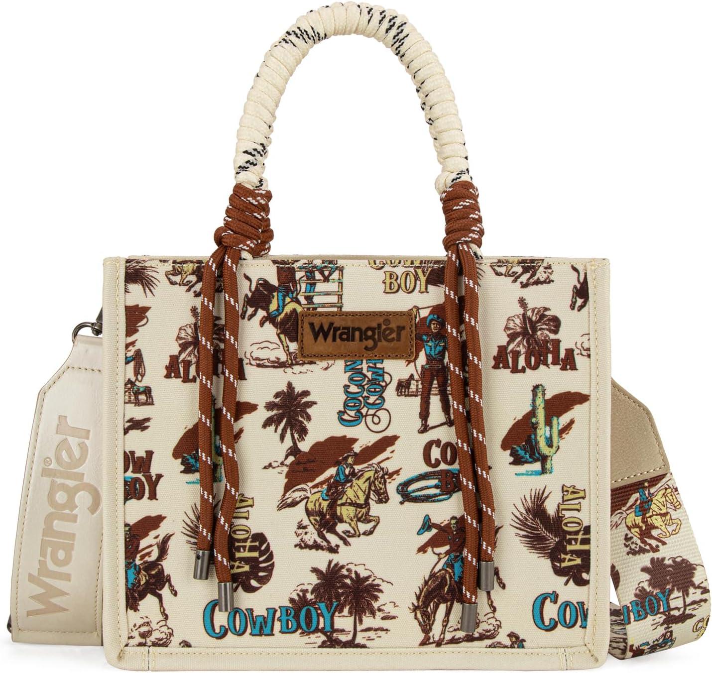 imageMontana West Wrangler Tote Bag Western Satchel Bags for Women with Braided Rope HandlesWide Strapcowgirl Tan