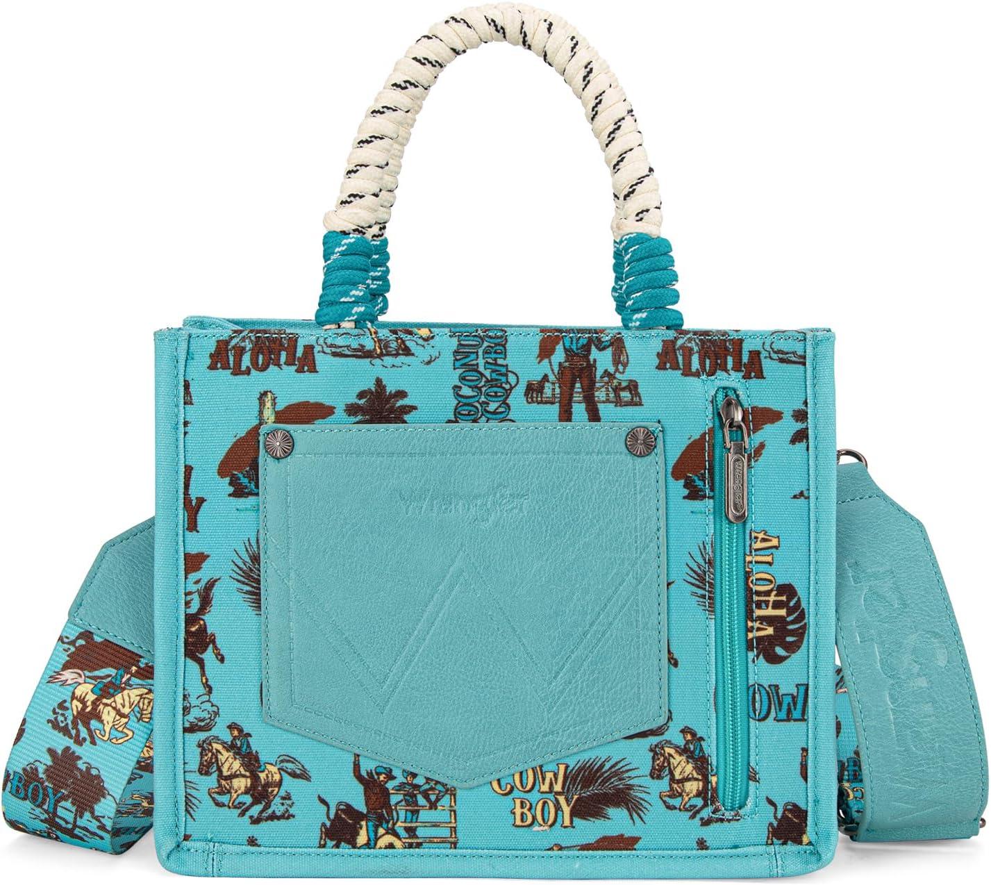 imageMontana West Wrangler Tote Bag Western Satchel Bags for Women with Braided Rope HandlesWide Strapcowgirl Turquoise