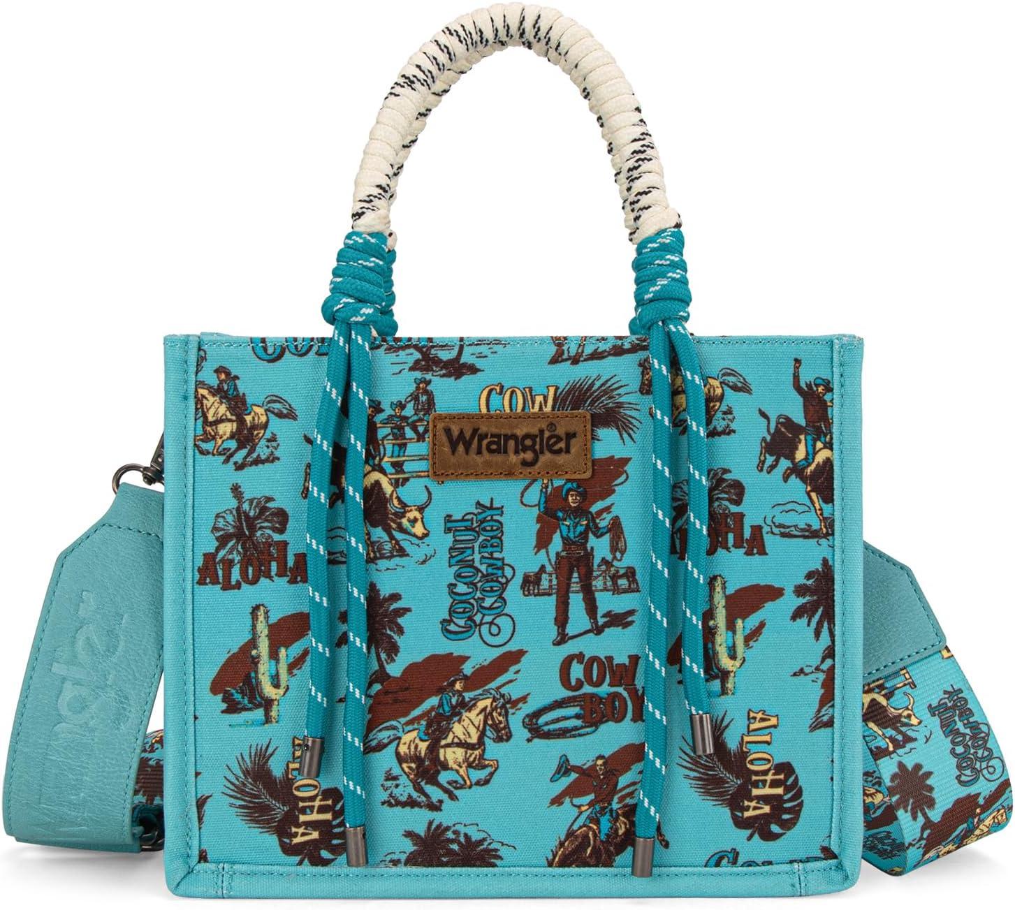 imageMontana West Wrangler Tote Bag Western Satchel Bags for Women with Braided Rope HandlesWide Strapcowgirl Turquoise