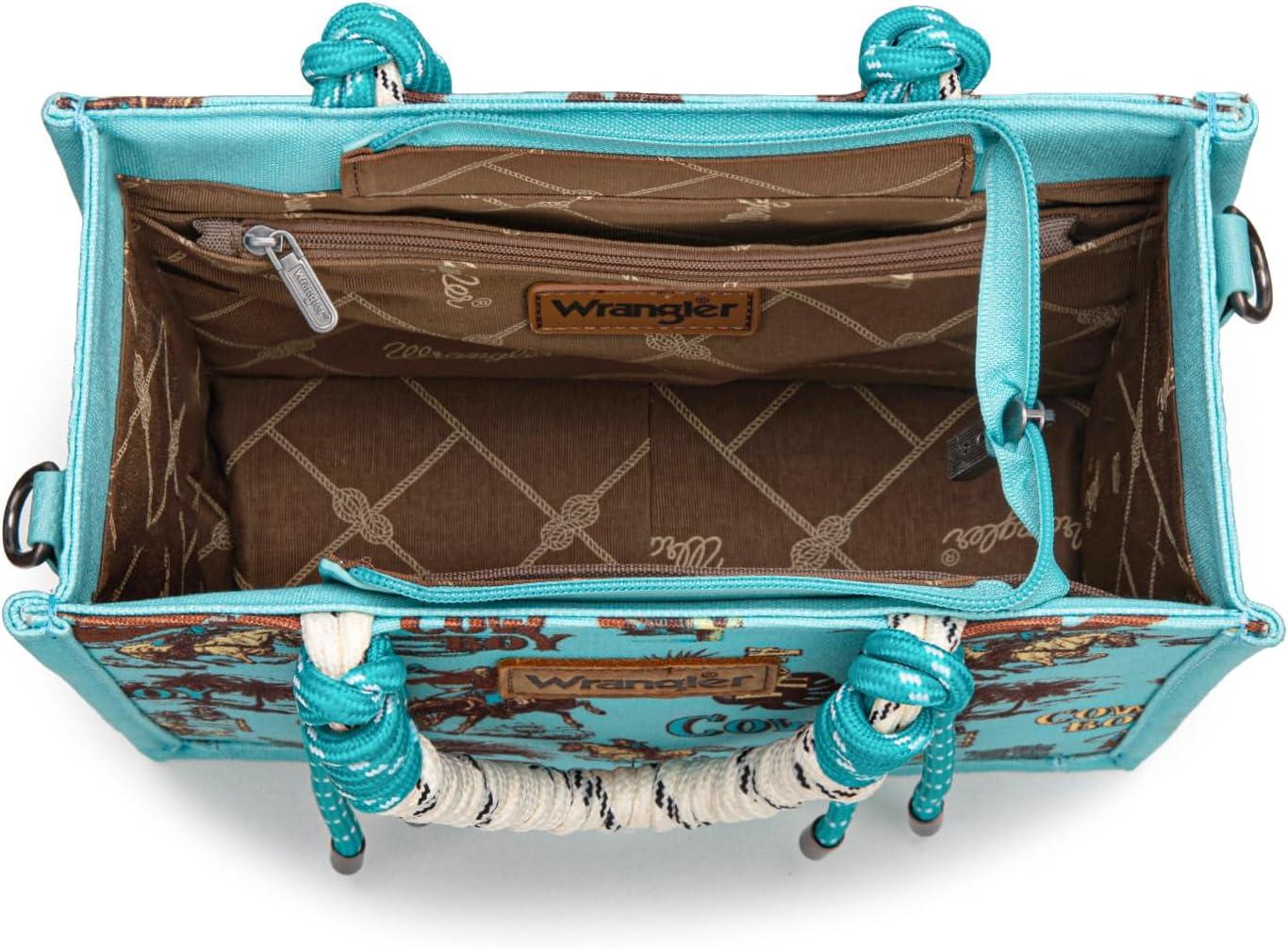imageMontana West Wrangler Tote Bag Western Satchel Bags for Women with Braided Rope HandlesWide Strapcowgirl Turquoise