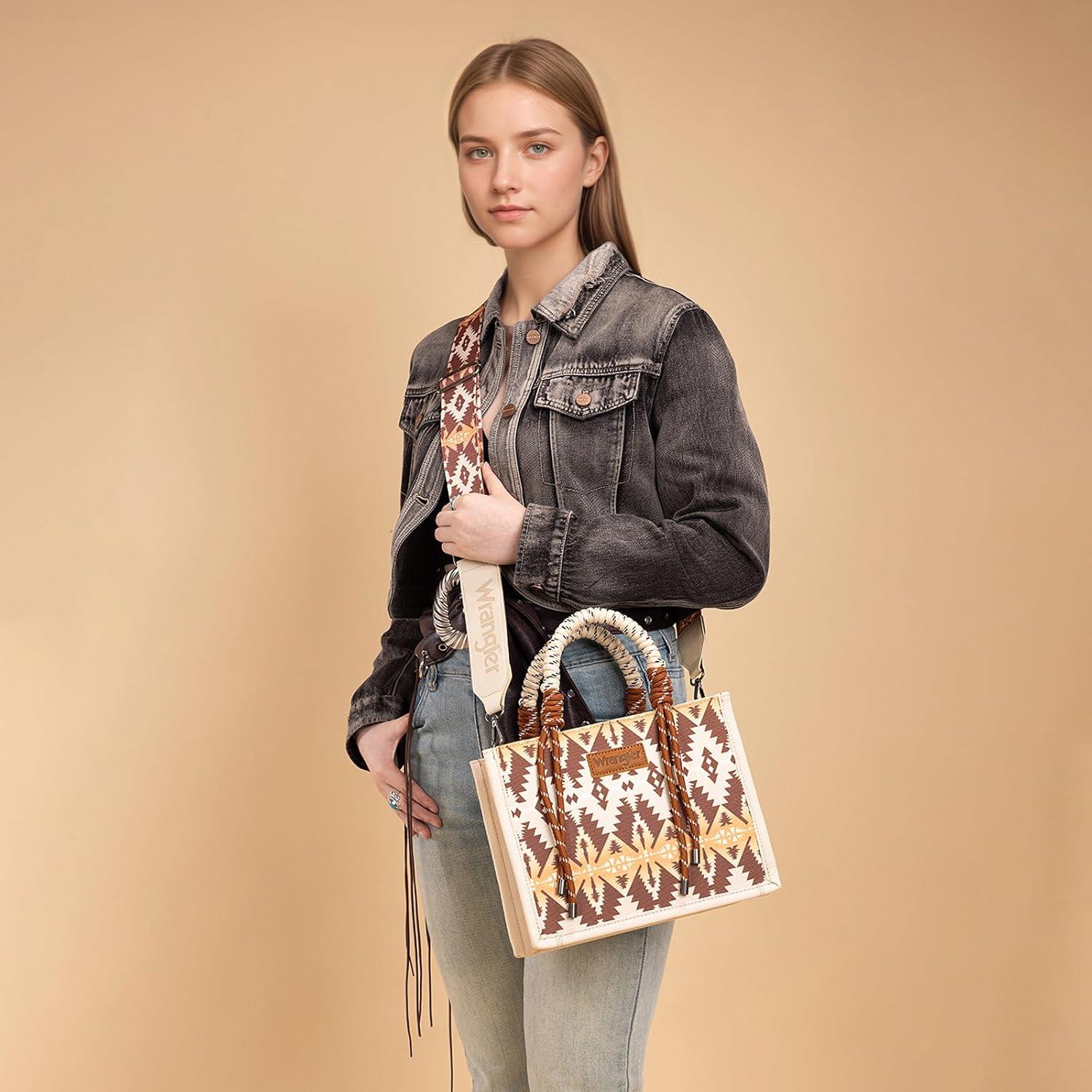 imageMontana West Wrangler Tote Bag Western Satchel Bags for Women with Braided Rope HandlesWide Strapkhaki