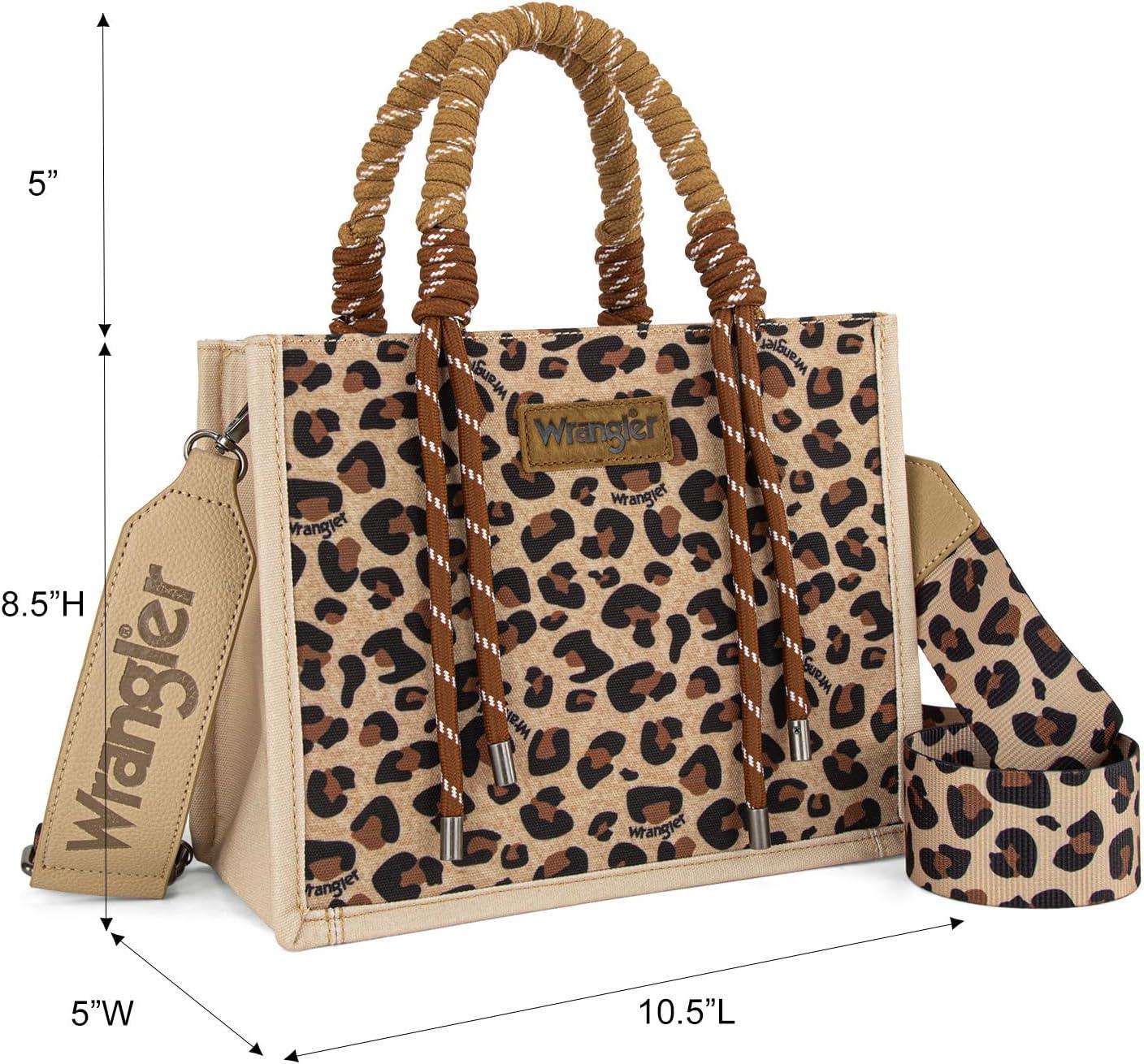 imageMontana West Wrangler Tote Bag Western Satchel Bags for Women with Braided Rope HandlesWide Strapleopard Brown