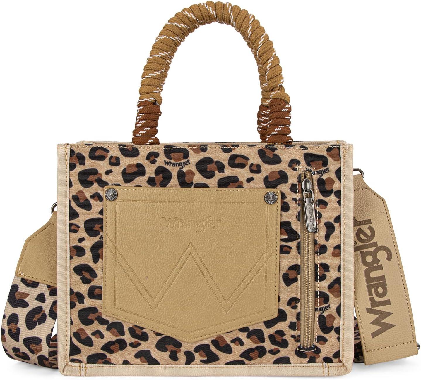 imageMontana West Wrangler Tote Bag Western Satchel Bags for Women with Braided Rope HandlesWide Strapleopard Brown