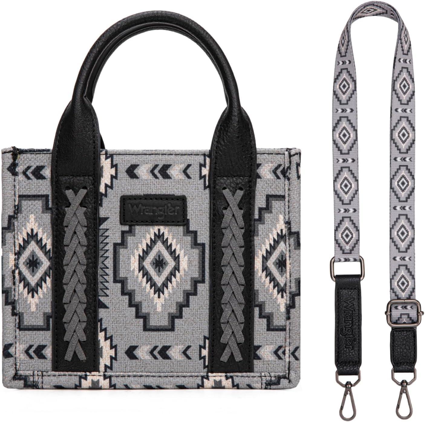 imageWrangler Mini Tote Bag Small Top Handle Bag Ladies Woven Satchel HandbagBoho Black