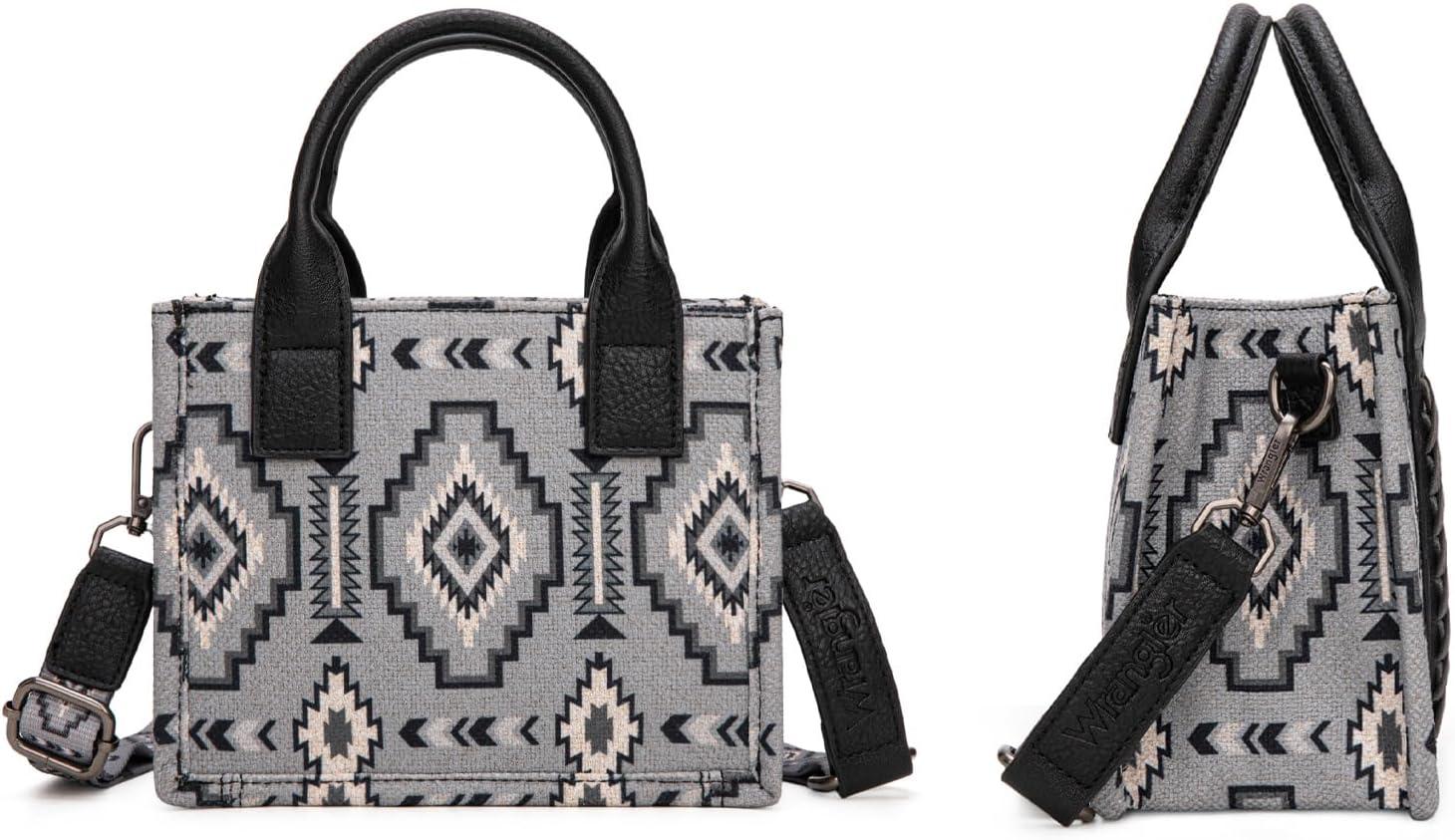 imageWrangler Mini Tote Bag Small Top Handle Bag Ladies Woven Satchel HandbagBoho Black