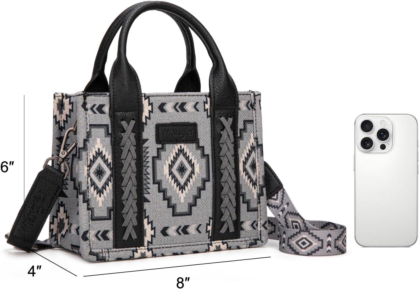 imageWrangler Mini Tote Bag Small Top Handle Bag Ladies Woven Satchel HandbagBoho Black