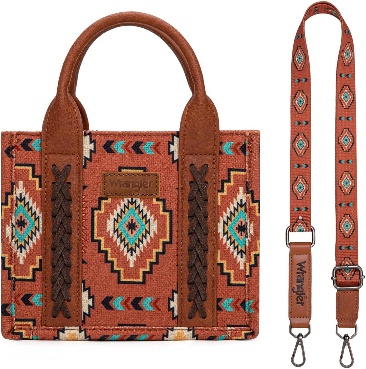 imageWrangler Mini Tote Bag Small Top Handle Bag Ladies Woven Satchel HandbagBoho Brown