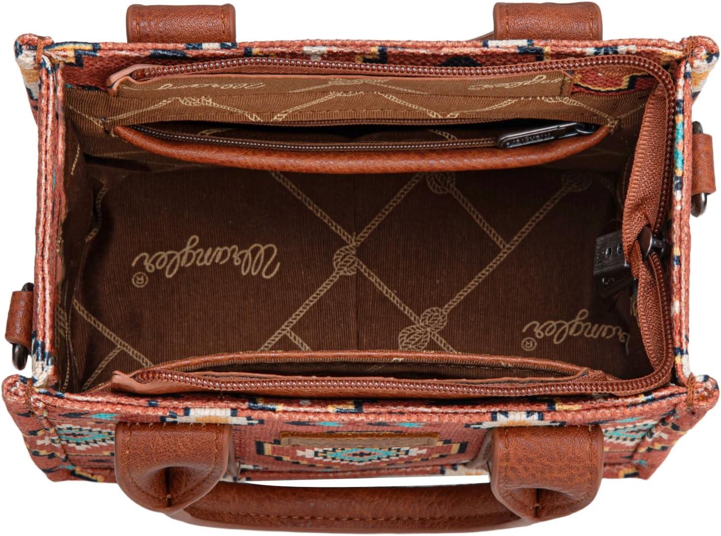 imageWrangler Mini Tote Bag Small Top Handle Bag Ladies Woven Satchel HandbagBoho Brown