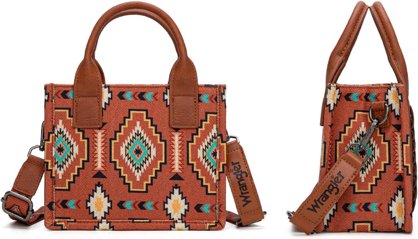 imageWrangler Mini Tote Bag Small Top Handle Bag Ladies Woven Satchel HandbagBoho Brown