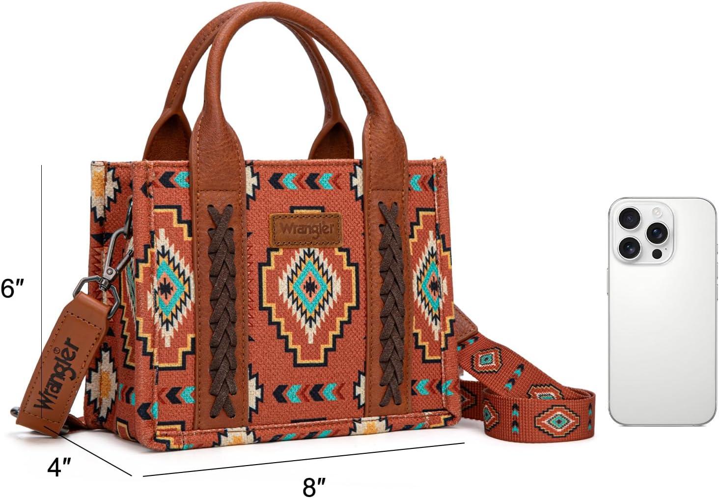 imageWrangler Mini Tote Bag Small Top Handle Bag Ladies Woven Satchel HandbagBoho Brown