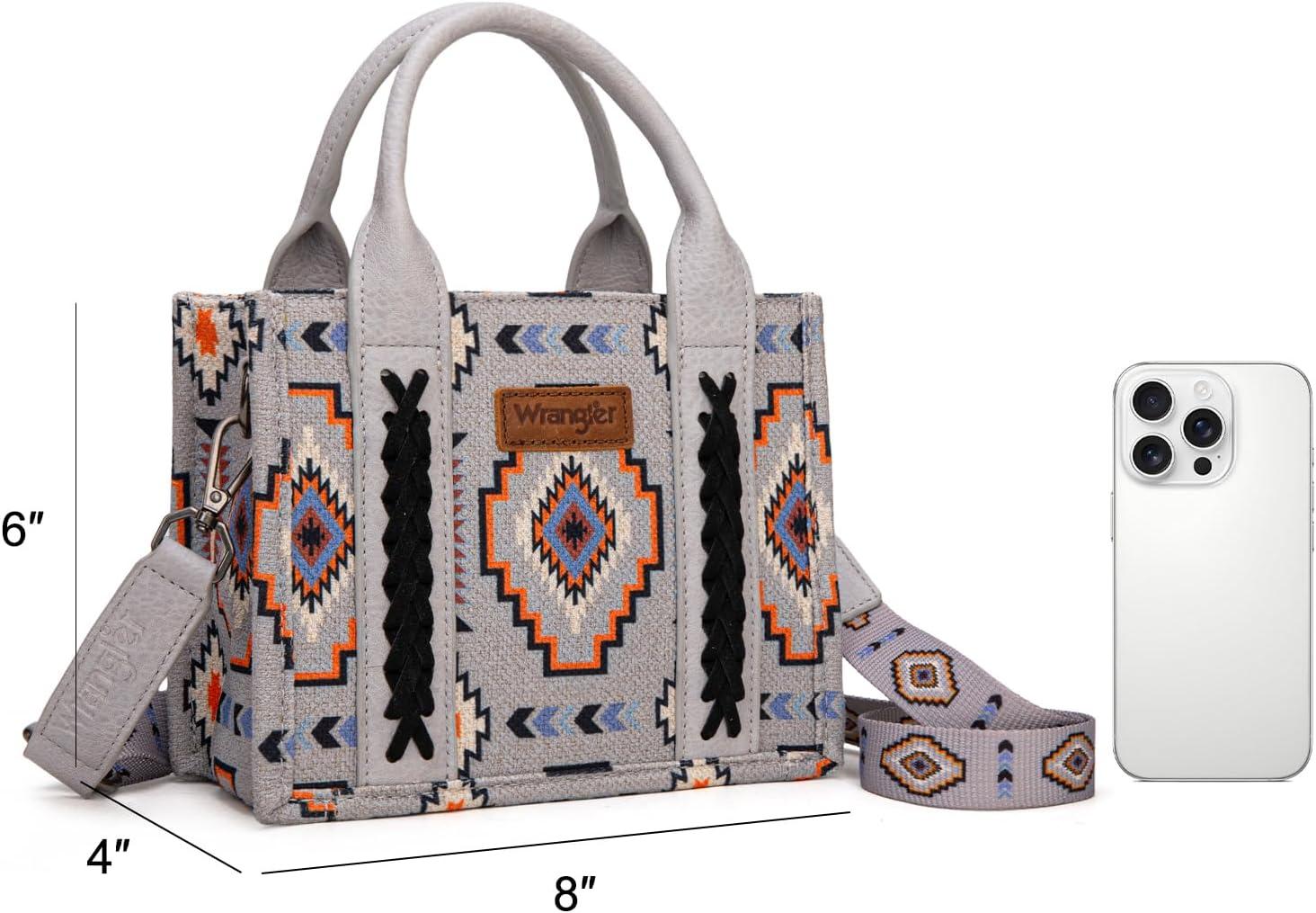 imageWrangler Mini Tote Bag Small Top Handle Bag Ladies Woven Satchel HandbagBoho Grey