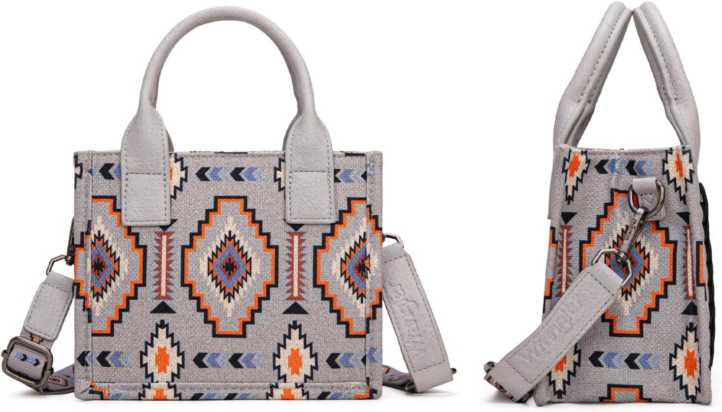 imageWrangler Mini Tote Bag Small Top Handle Bag Ladies Woven Satchel HandbagBoho Grey