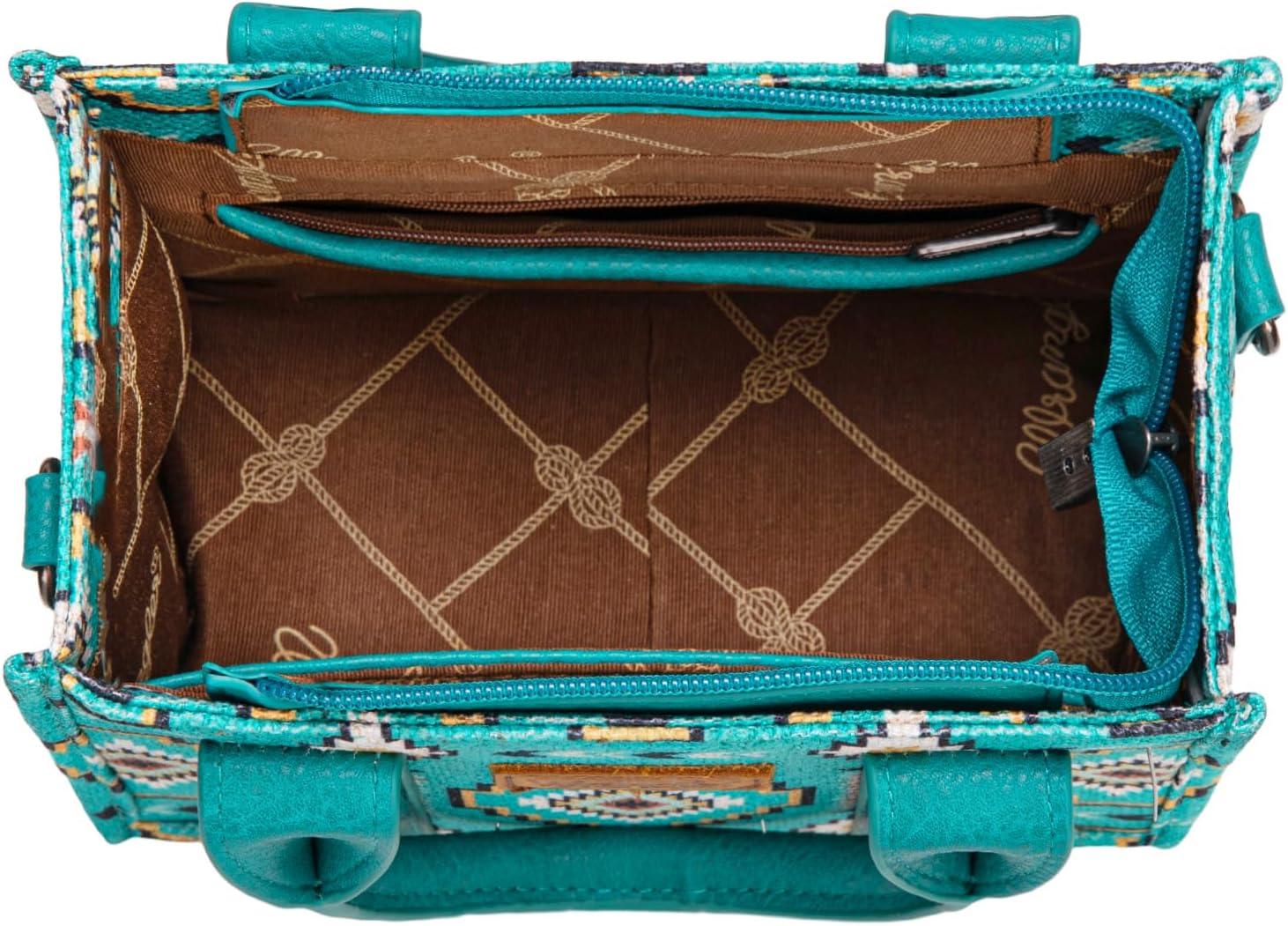 imageWrangler Mini Tote Bag Small Top Handle Bag Ladies Woven Satchel HandbagBoho Turquoise