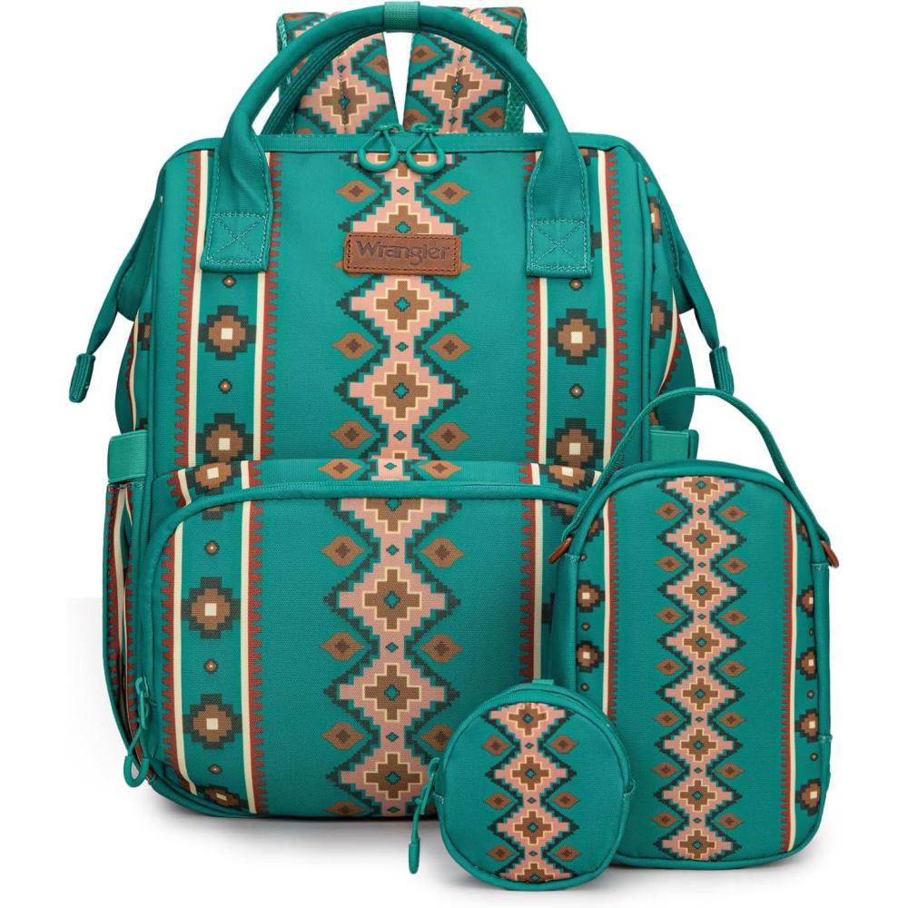 imageMontana West Wrangler Callie Diaper Bag Backpack with Pacifier Case Crossbody Bottle Bag and Stroller Straps Western Pattern Multifunction Baby Travel Bag Set WG22159110TN3pcsturquoise
