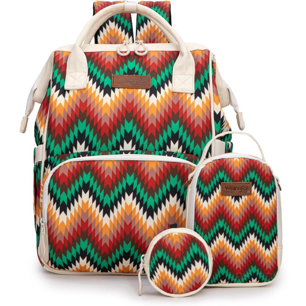 imageMontana West Wrangler Callie Diaper Bag Backpack with Pacifier Case Crossbody Bottle Bag and Stroller Straps Western Pattern Multifunction Baby Travel Bag Set WG22159110TN3pcsangel Tan
