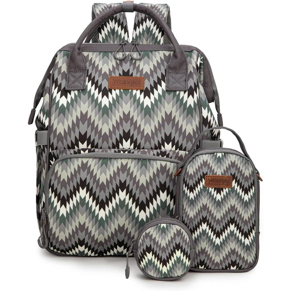 imageMontana West Wrangler Callie Diaper Bag Backpack with Pacifier Case Crossbody Bottle Bag and Stroller Straps Western Pattern Multifunction Baby Travel Bag Set WG22159110TN3pcsangel Black