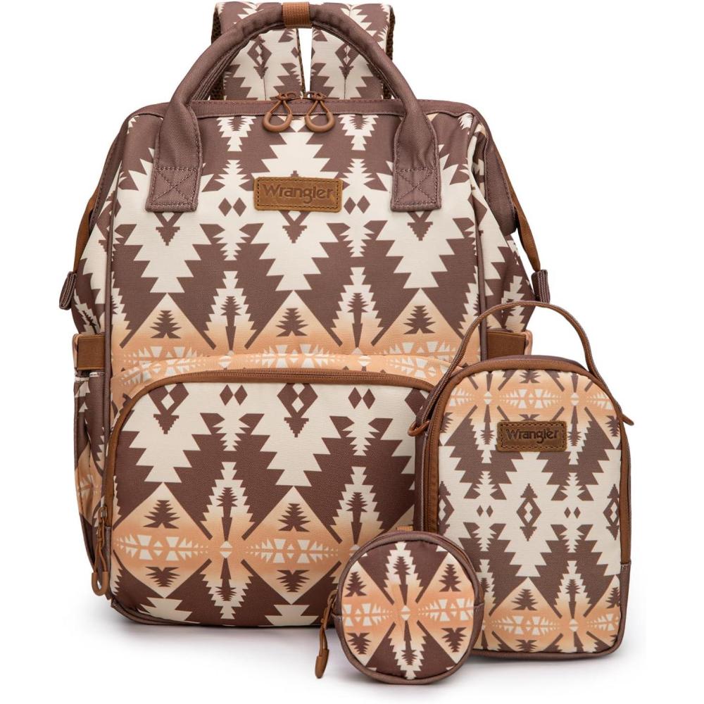 imageMontana West Wrangler Callie Diaper Bag Backpack with Pacifier Case Crossbody Bottle Bag and Stroller Straps Western Pattern Multifunction Baby Travel Bag Set WG22159110TN3pcsbrown