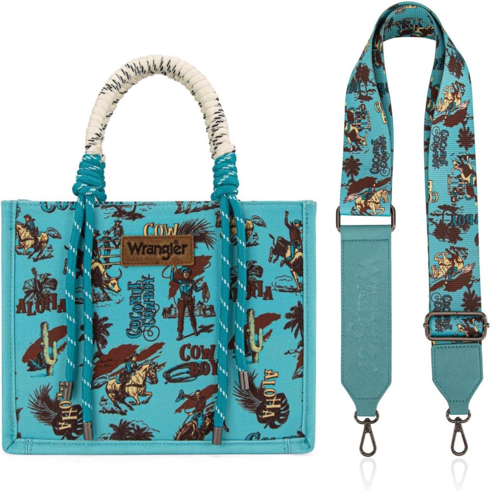 imageMontana West Wrangler Tote Bag Western Satchel Bags for Women with Braided Rope HandlesWide Strapcowgirl Turquoise