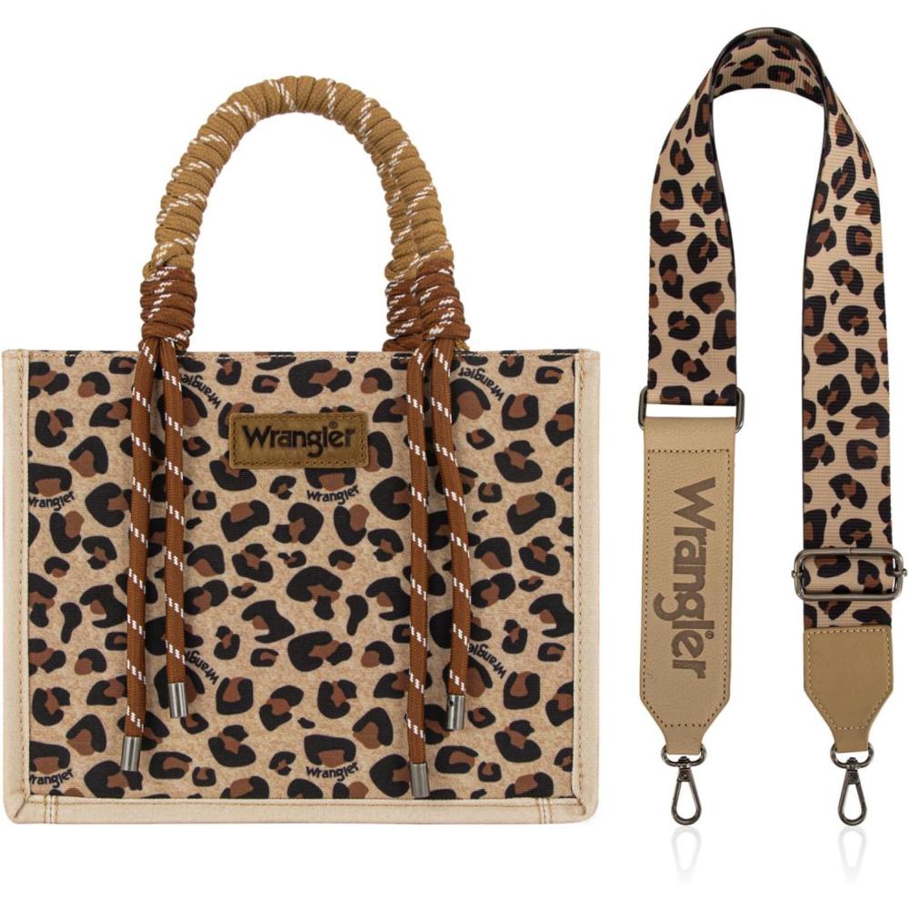 imageMontana West Wrangler Tote Bag Western Satchel Bags for Women with Braided Rope HandlesWide Strapleopard Brown