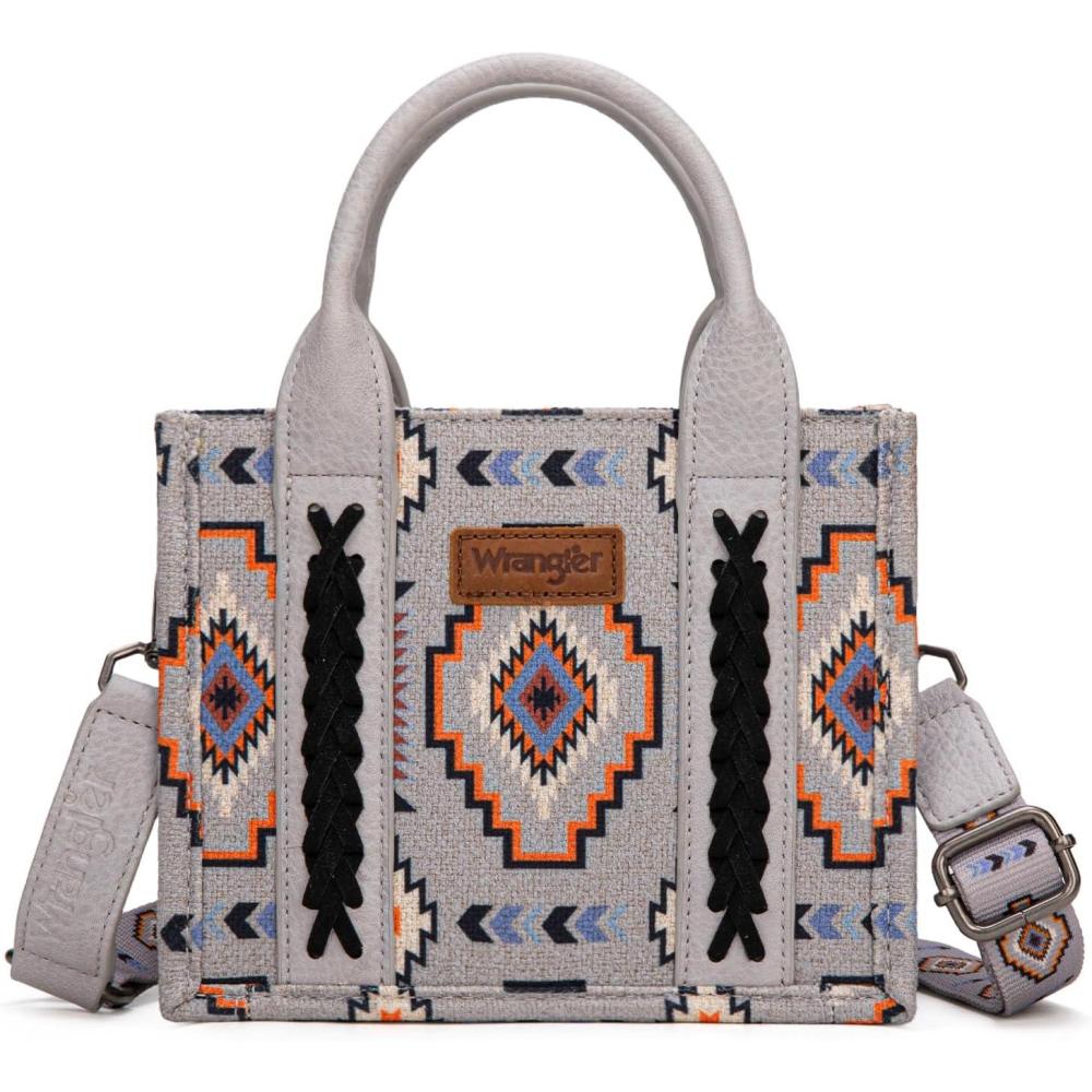 imageWrangler Mini Tote Bag Small Top Handle Bag Ladies Woven Satchel HandbagBoho Grey