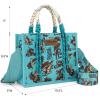 imageMontana West Wrangler Tote Bag Western Satchel Bags for Women with Braided Rope HandlesWide Strapcowgirl Turquoise