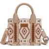 imageWrangler Mini Tote Bag Small Top Handle Bag Ladies Woven Satchel HandbagBoho Tan
