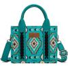 imageWrangler Mini Tote Bag Small Top Handle Bag Ladies Woven Satchel HandbagBoho Turquoise