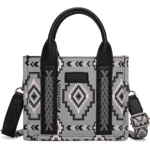 imageWrangler Mini Tote Bag Small Top Handle Bag Ladies Woven Satchel HandbagBoho Black