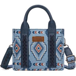 imageWrangler Mini Tote Bag Small Top Handle Bag Ladies Woven Satchel HandbagBoho Blue Jeans