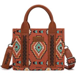 imageWrangler Mini Tote Bag Small Top Handle Bag Ladies Woven Satchel HandbagBoho Brown