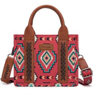 imageWrangler Mini Tote Bag Small Top Handle Bag Ladies Woven Satchel HandbagBoho Burgundy Red