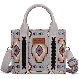 imageWrangler Mini Tote Bag Small Top Handle Bag Ladies Woven Satchel HandbagBoho Grey