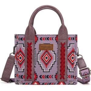 imageWrangler Mini Tote Bag Small Top Handle Bag Ladies Woven Satchel HandbagBoho Purple