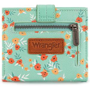 imageMontana West X Wrangler Womens Small Wallet Bifold Slim Card Wallet RFID Minimalist Cash Organizers with Zipper Coin PocketShadow of Mint Flowers