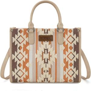 imageWrangler Chenille Tote Bag for Women Western Womens Crossbody Handbags Aztec Tophandle BagsTan