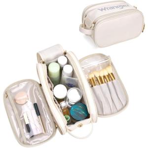 imageMontana West X Wrangler Large Makeup Bag Travel Toiletry Bag Portable Cosmetic Bag Make Up Organizer with Divider and Handle for Women AztecBeige