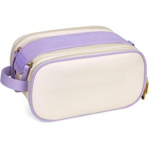 imageMontana West X Wrangler Large Makeup Bag Travel Toiletry Bag Portable Cosmetic Bag Make Up Organizer with Divider and Handle for Women AztecBeigePurple