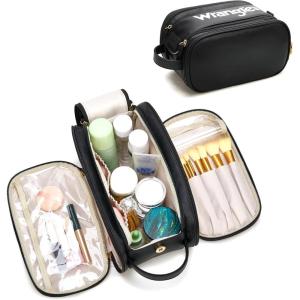 imageMontana West X Wrangler Large Makeup Bag Travel Toiletry Bag Portable Cosmetic Bag Make Up Organizer with Divider and Handle for Women AztecBlack