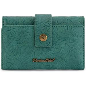 imageMontana West Brown Wallets for Women Embossed Floral Wallet Womens Trifold Small Wallets Woman Card Cash Wallet Ladies Female RFID Wallets with ID WindowTurquoise