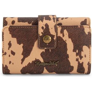 imageMontana West Brown Wallets for Women Embossed Floral Wallet Womens Trifold Small Wallets Woman Card Cash Wallet Ladies Female RFID Wallets with ID WindowCow PrintBrown