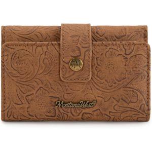 imageMontana West Brown Wallets for Women Embossed Floral Wallet Womens Trifold Small Wallets Woman Card Cash Wallet Ladies Female RFID Wallets with ID WindowBrown