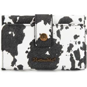 imageMontana West Brown Wallets for Women Embossed Floral Wallet Womens Trifold Small Wallets Woman Card Cash Wallet Ladies Female RFID Wallets with ID WindowCow PrintBlack