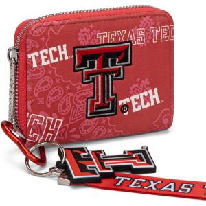 imageMontana West Texas Tech Red Raiders Zip Around Wallet with Wristlet Strap  NCAA College Team Logo Paisley Print Purse for Fans NCTTU012BGTTURed